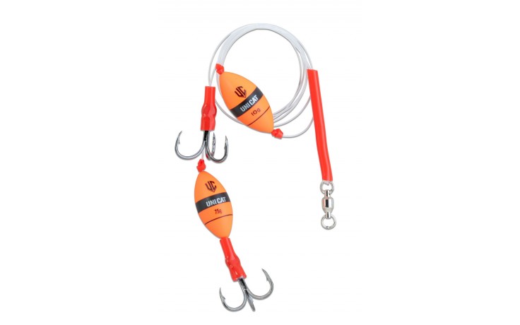 UNI CAT Smelly Bait GT 41 Rig Angelsystem für Wels 1,15 mm inklusive 2 Unterwasserposen und 2 Angelhaken mit 1 Einzelhaken und 1 Drilling
