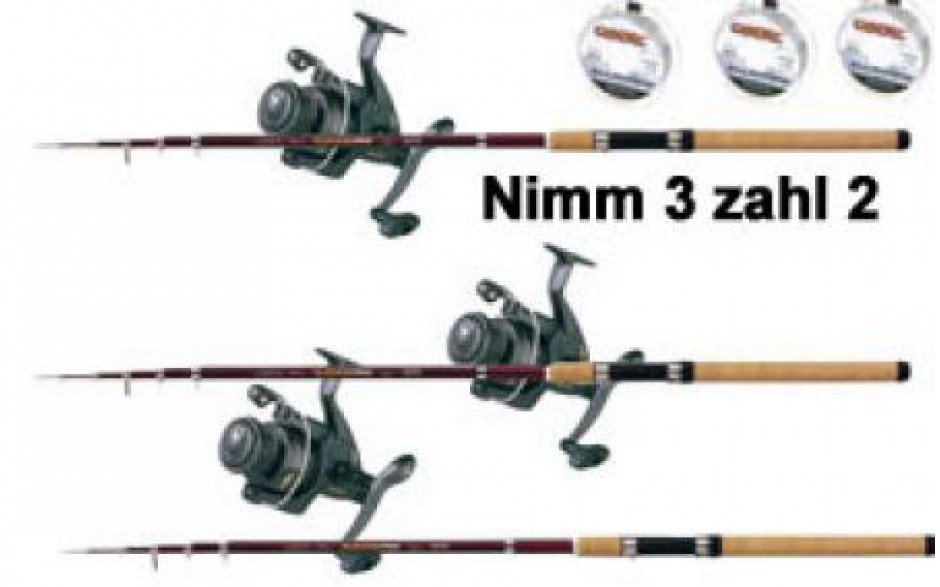 Nimm 3 und bezahle 2 Angelset Set mit 3 Ruten + Futteral