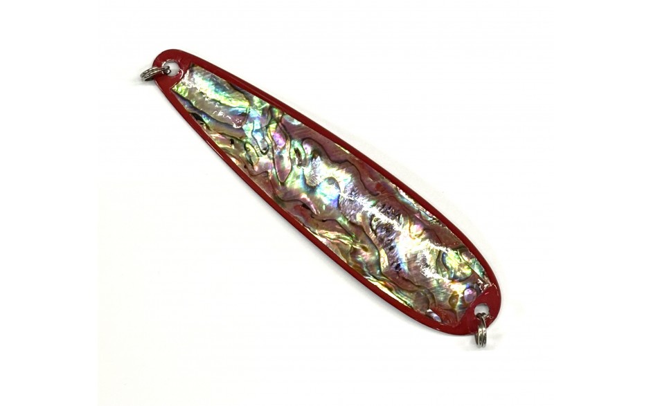 Perlmutt Blinker Handmade aus Metall mit Perlmuttreflexfolie 20 Gr. rot 12 cm