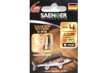 Zanderhaken gebunden 5 Stück, Größe 4, 70 cm Vorfachlänge Doppelhaken