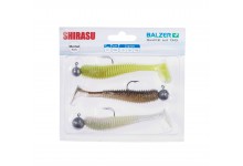 Balzer Shirasu Akiri Worm Set/Jighead 10cm 7, 11, 15 Gramm Jigköpfe Hakengröße 3/0